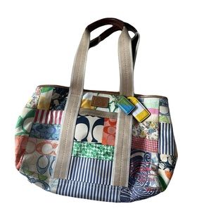 Vintage Coach Multi Color Patchwork Logo Satchel Handbag
